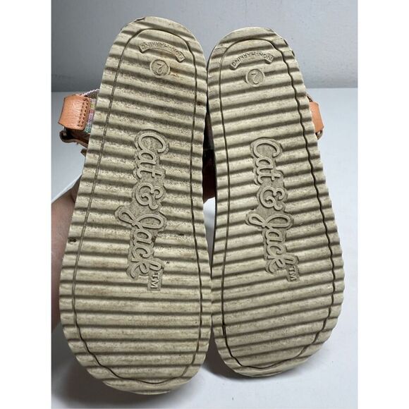 Cat & Jack Val Girl’s Tan Hook and Loop Open Toe Footbed Sandals Size 2 See Note - Picture 4 of 11